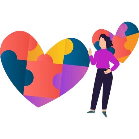 Girl Standing Next To Autism Heart Shape Puzzle Illustration
