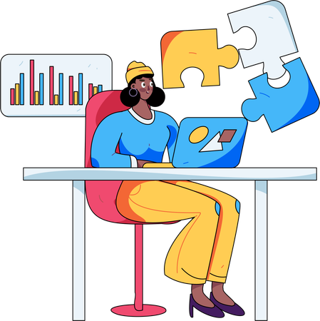 Girl solving business problem while doing business analysis  Illustration