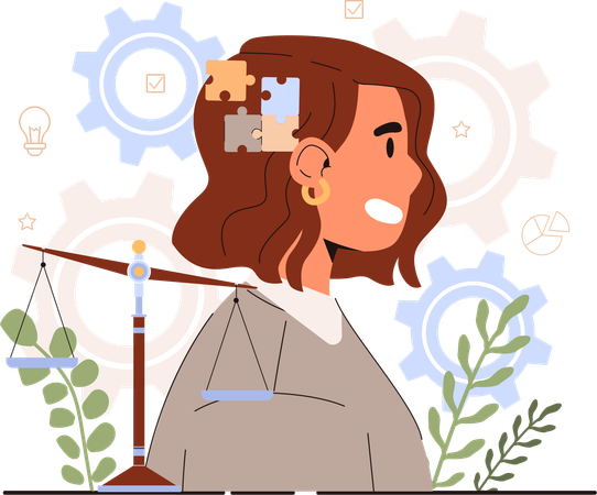 Girl solving business puzzle  Illustration