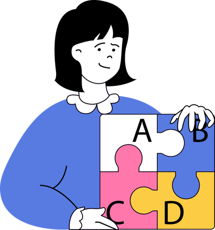 Girl solving educational puzzle  Illustration