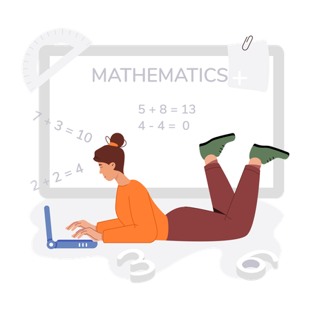 Girl solving equation  Illustration