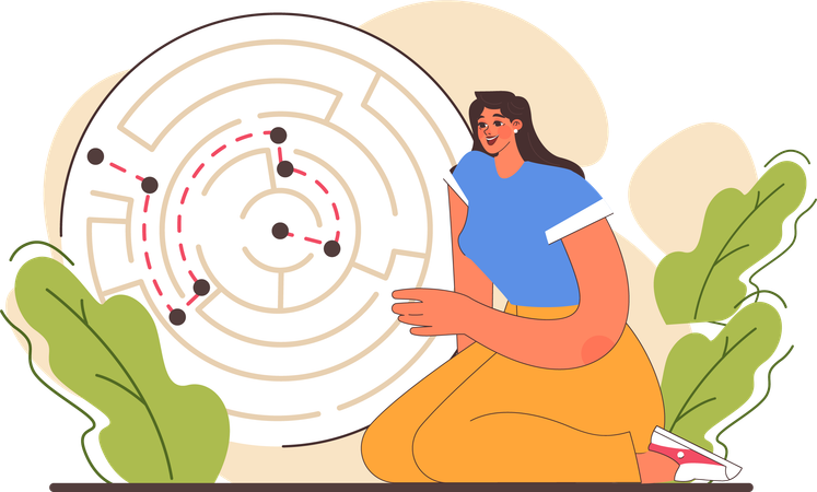 Girl solving maze game  Illustration