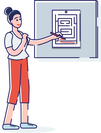 Girl solving maze game  Illustration