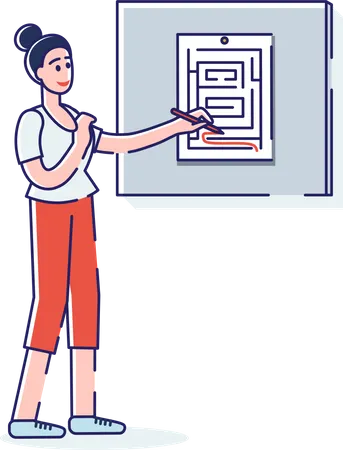 Girl solving maze game  Illustration