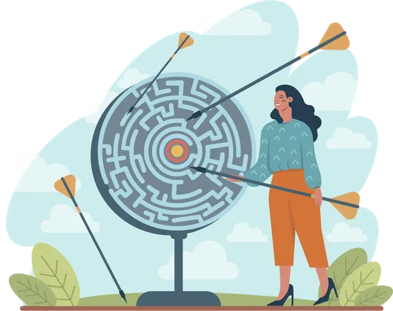 Girl solving maze game  Illustration