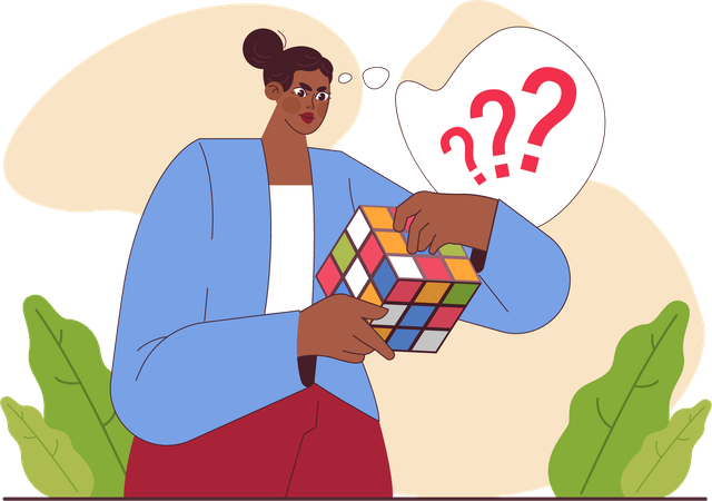 Girl solving rubiks cube  Illustration