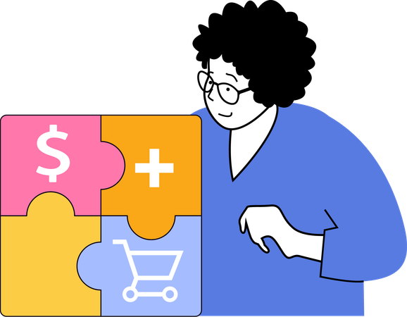 Girl solving shopping puzzle  Illustration