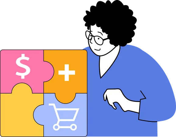 Girl solving shopping puzzle  Illustration