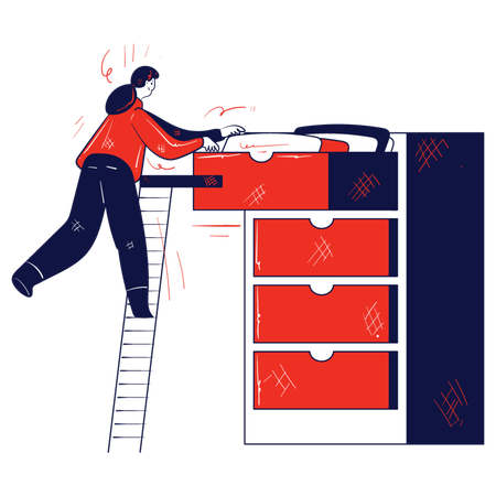 Girl sorting file in drawer  Illustration