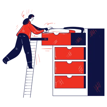 Girl sorting file in drawer  Illustration