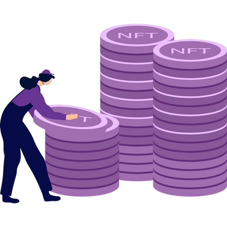 Girl sorting NFT coins  Illustration
