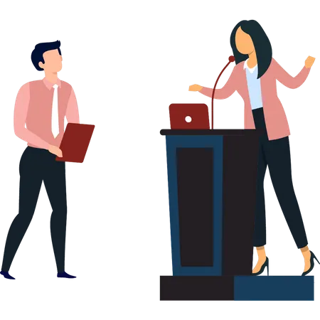The Girl Is Speaking At The Podium Illustration