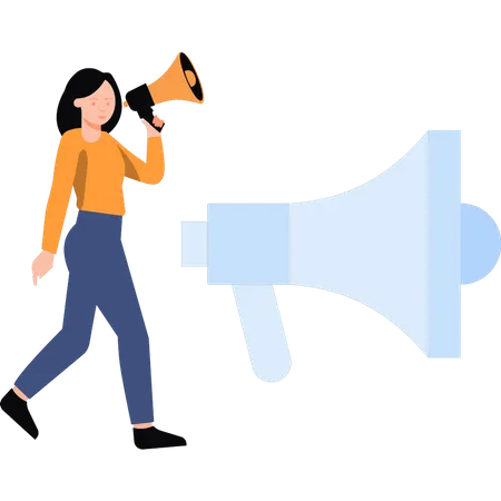 Girl speaking into megaphone  Illustration