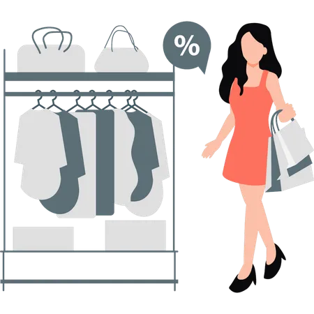 Girl spending money on shopping  Illustration