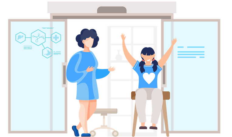 Girl spending time with laboratory assistance  Illustration