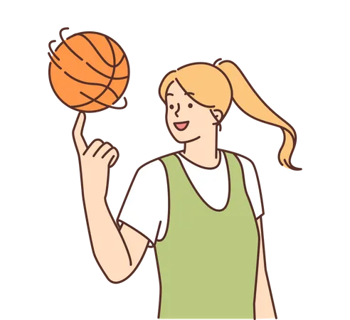 Girl spinning ball on fingertip Illustration