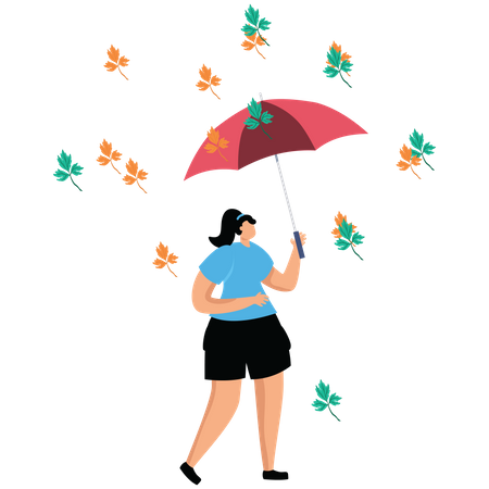 Girl stand in falling leaves  Illustration
