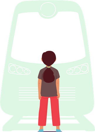 Girl Stand On Railroad  Illustration