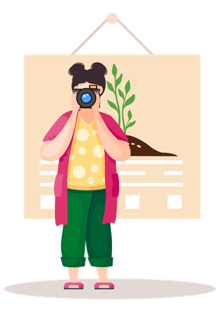 Girl standing and adjusting the lens  Illustration