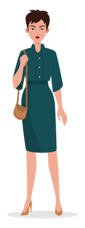 Girl standing and holding purse  Illustration
