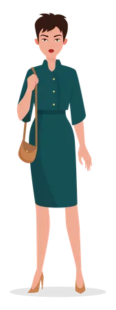 Girl standing and holding purse  Illustration