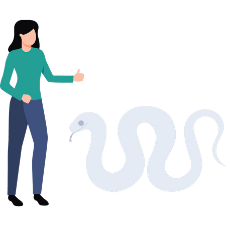 Girl standing and looking at snake  Illustration