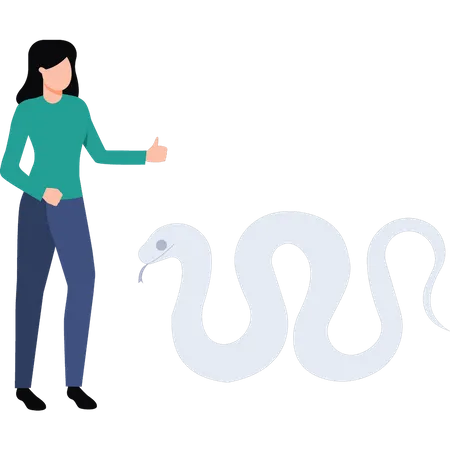 Girl standing and looking at snake  Illustration