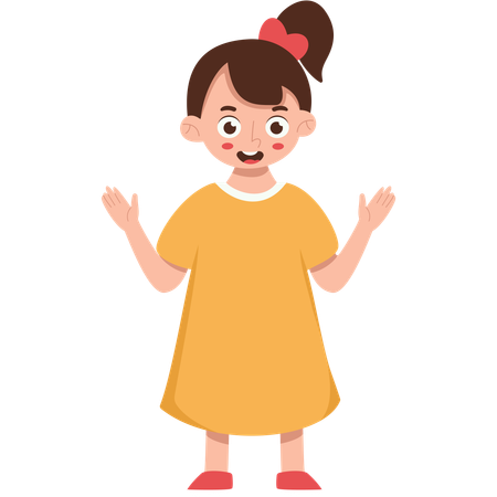 Girl Standing and Raising Her Two Hands  Illustration