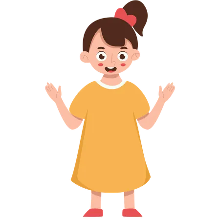 Girl Standing and Raising Her Two Hands  Illustration