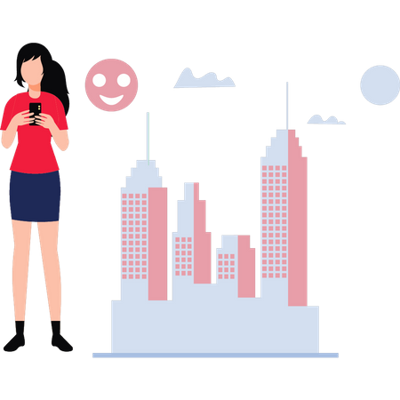 Girl standing and using her phone  Illustration