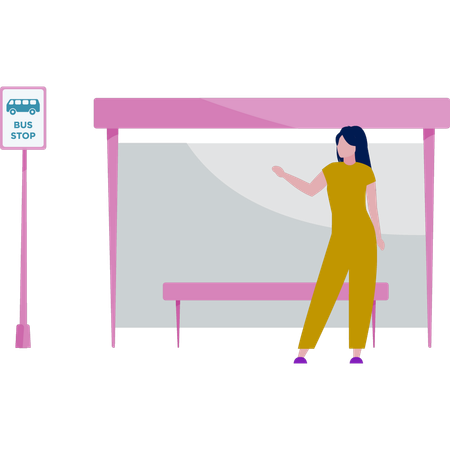 Girl standing at bus stop  Illustration