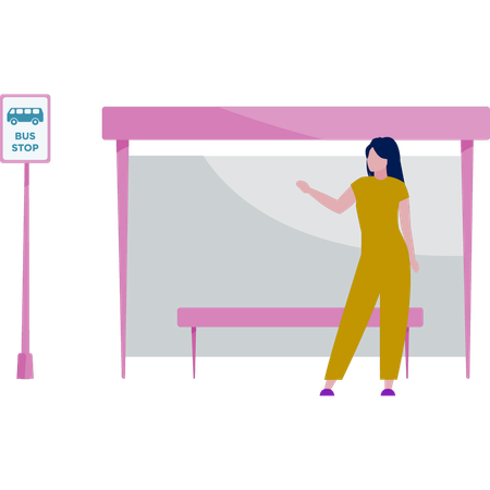 Girl standing at bus stop  Illustration