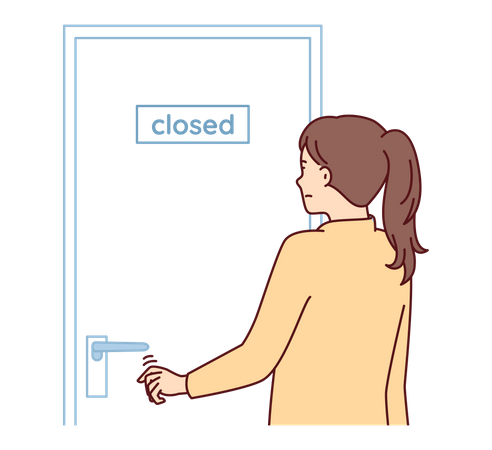 Girl standing at close door  Illustration