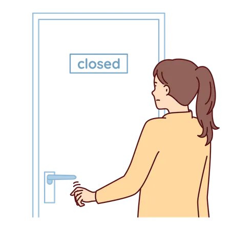 Girl standing at close door Illustration