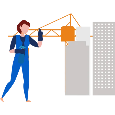 Girl standing at construction site  Illustration