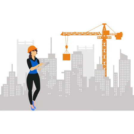 Girl standing at construction site  Illustration