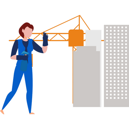 Girl standing at construction site  Illustration