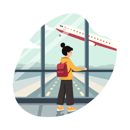 Girl standing at Departure Gate  Illustration