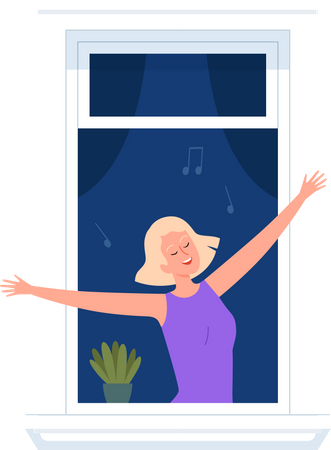 Girl standing at window  Illustration