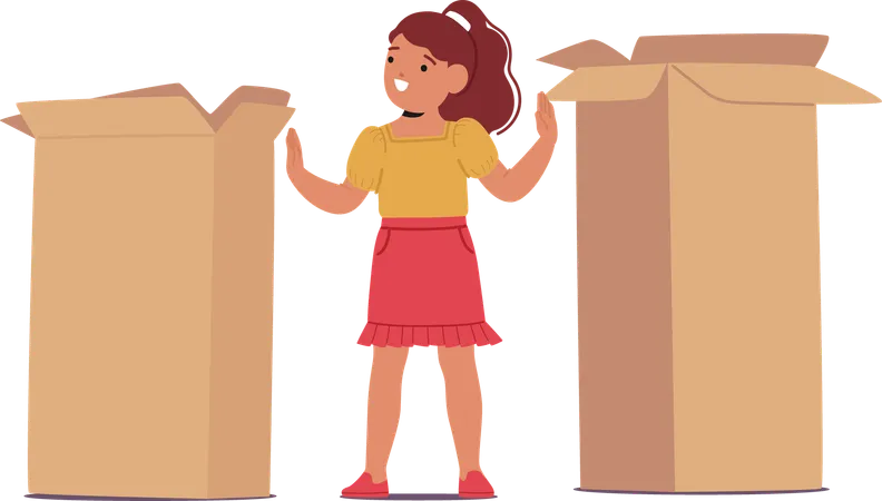 Girl standing between boxes  Illustration