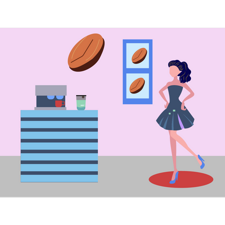Girl standing by coffee counter  Illustration