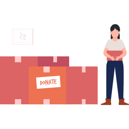 Girl standing by donation boxes  Illustration