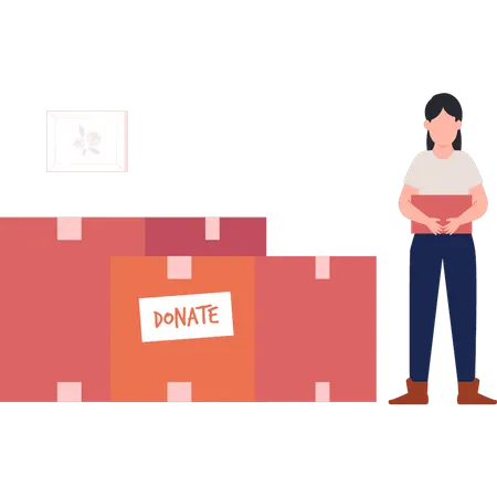 Girl standing by donation boxes  Illustration
