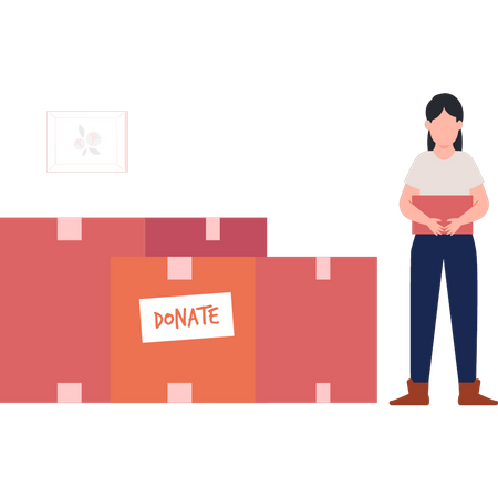 Girl standing by donation boxes  Illustration
