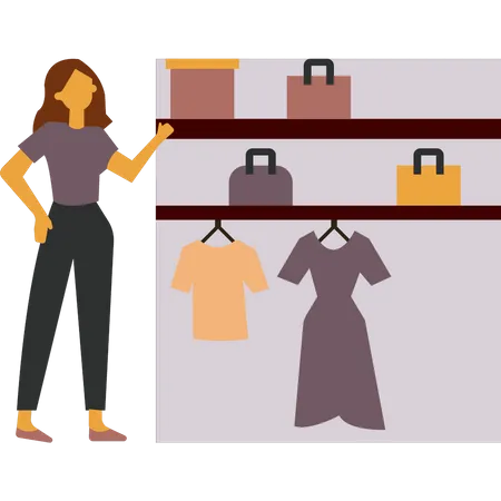 Girl standing by her closet Illustration