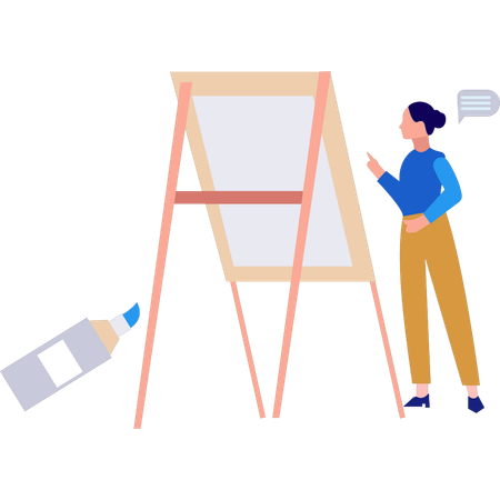 Girl standing by painting board  Illustration