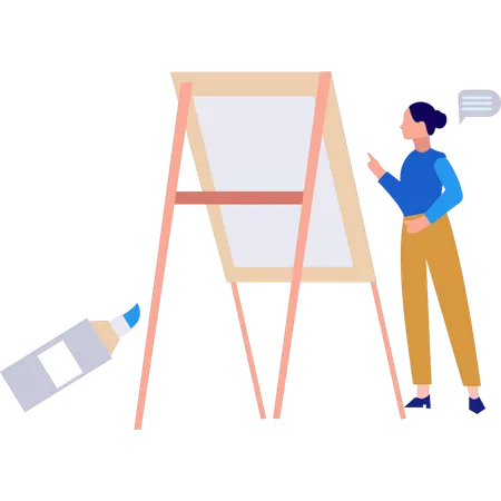 The Girl Is Standing By The Painting Board Illustration