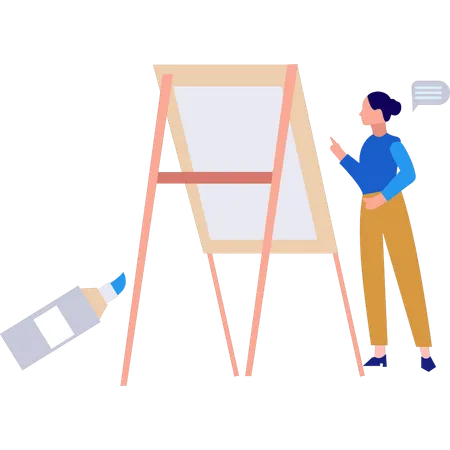 Girl standing by painting board  Illustration