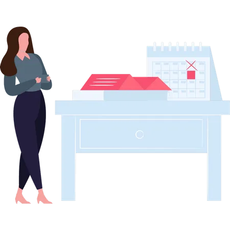 Girl standing by table  Illustration