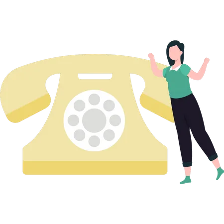 Girl standing by telephone  Illustration